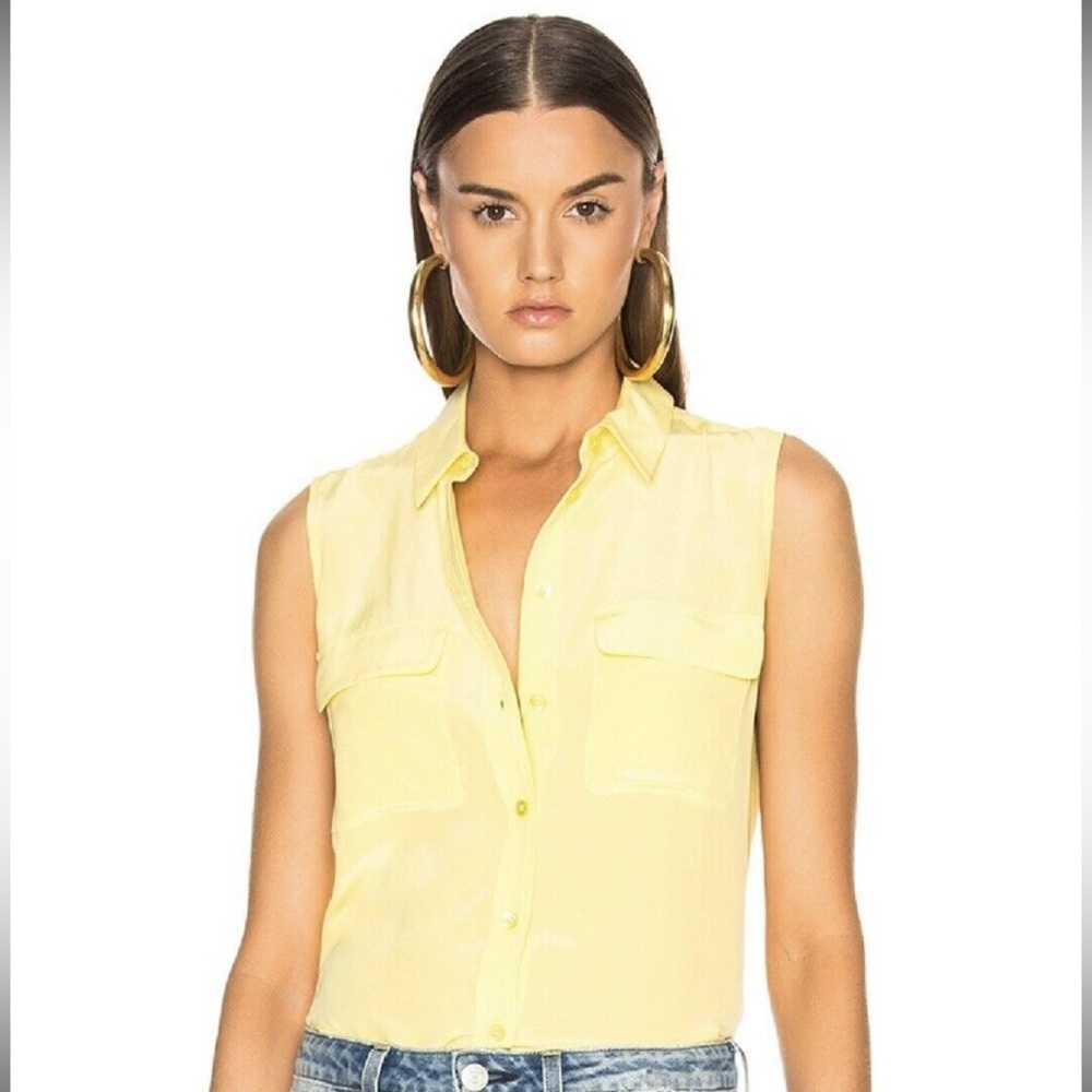 Equipment-silk button-up sleeveless blouse/top